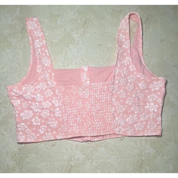 Pink Floral Lace Corset Top With Hook Closures & Smocked Back Festival Coquette - Picture 2 of 8